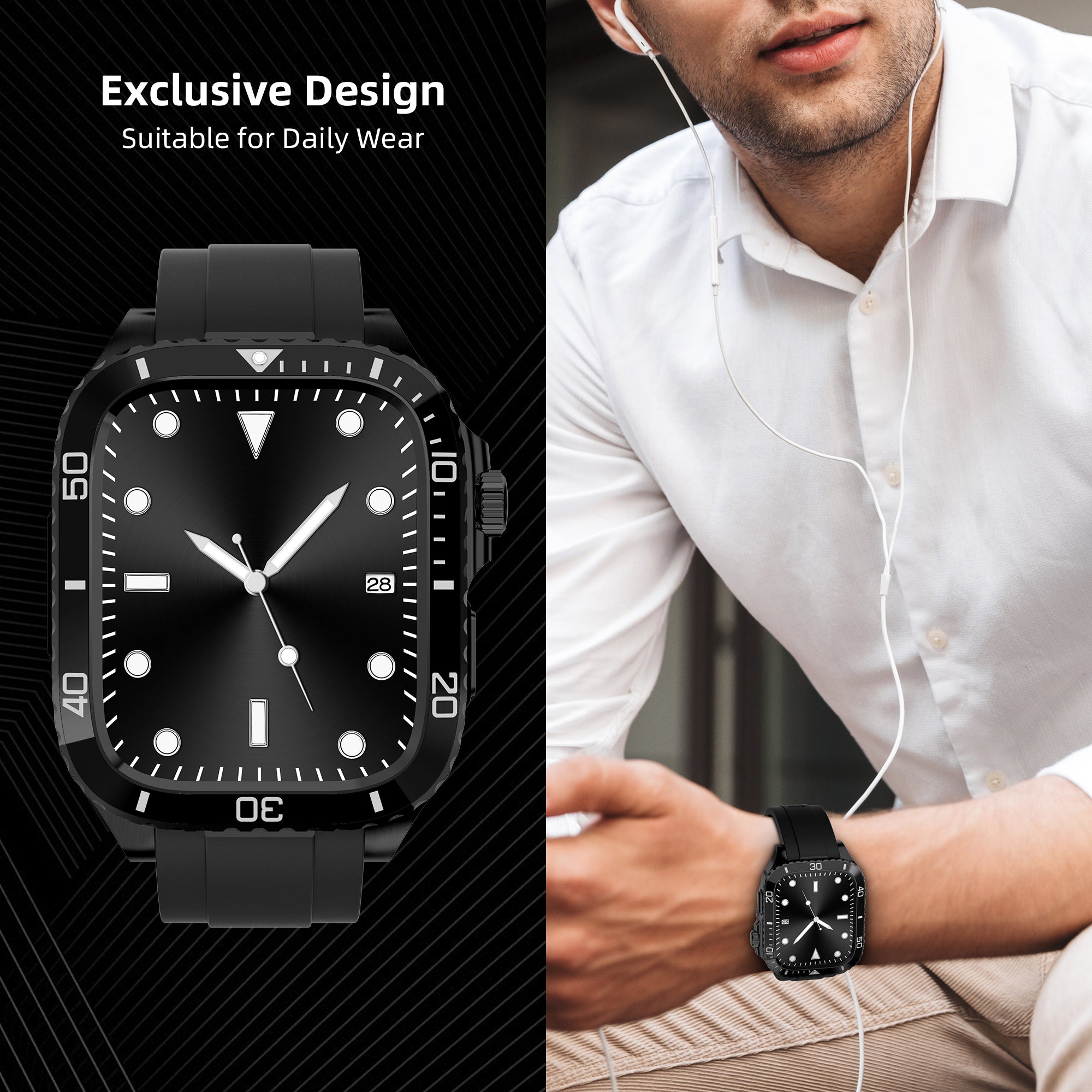 For Apple Watch Series 9 / 8 / 7 45mm TPU Replacement Strap with Stainless Steel Watch Case - Black For Apple Watch Series 9 / 8 / 7 45mm TPU Replacement Strap with Stainless Steel Watch Case - Black